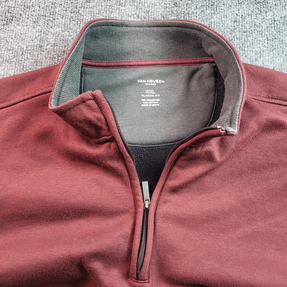 Van Heusen XXL Mens 1/4 Zip Pullover Classic Fit Burgundy Casual Top‎